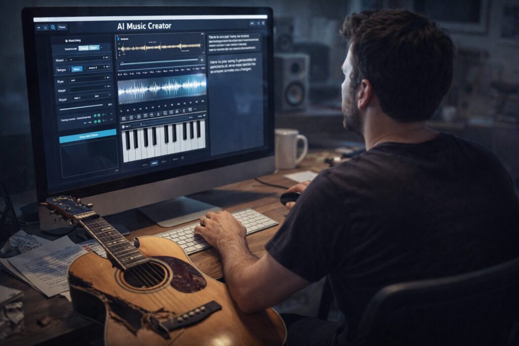 Mann erstellt KI Musik