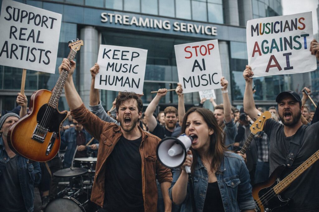 Musiker demonstrieren gegen KI